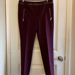 Anne Klein Burgundy Pants size 12 gold tone zipper feaux leather
